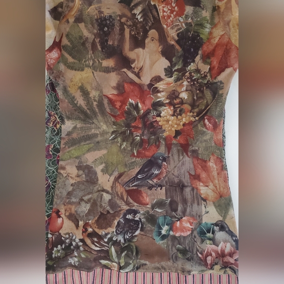 SAVE THE QUEEN long sleeve mixed fabric button down blouse, size L, colorful - Picture 4 of 11